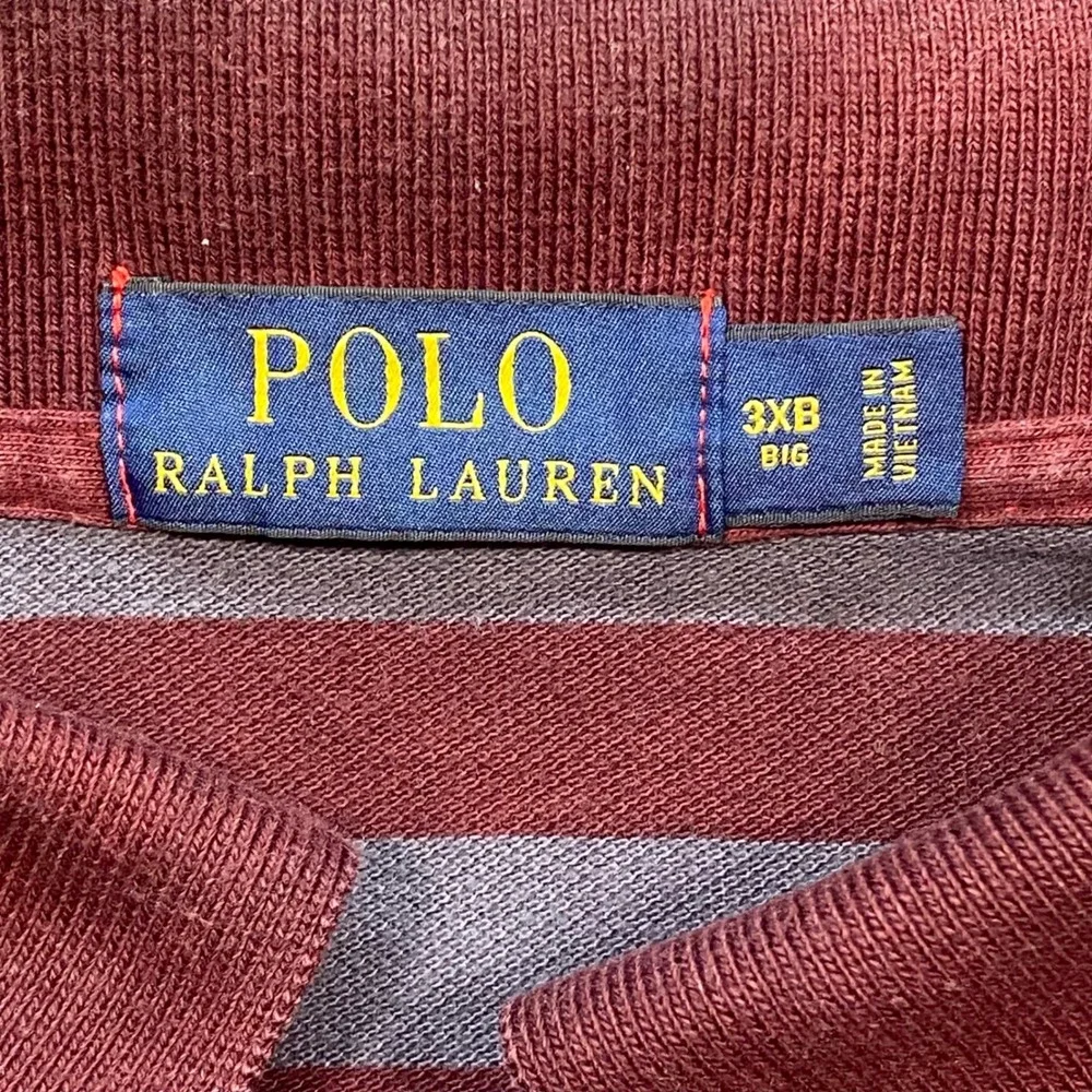 Polo Ralph Lauren Polo Shirt 3XB Big Mens Burgundy Grey Striped Pony Logo‎